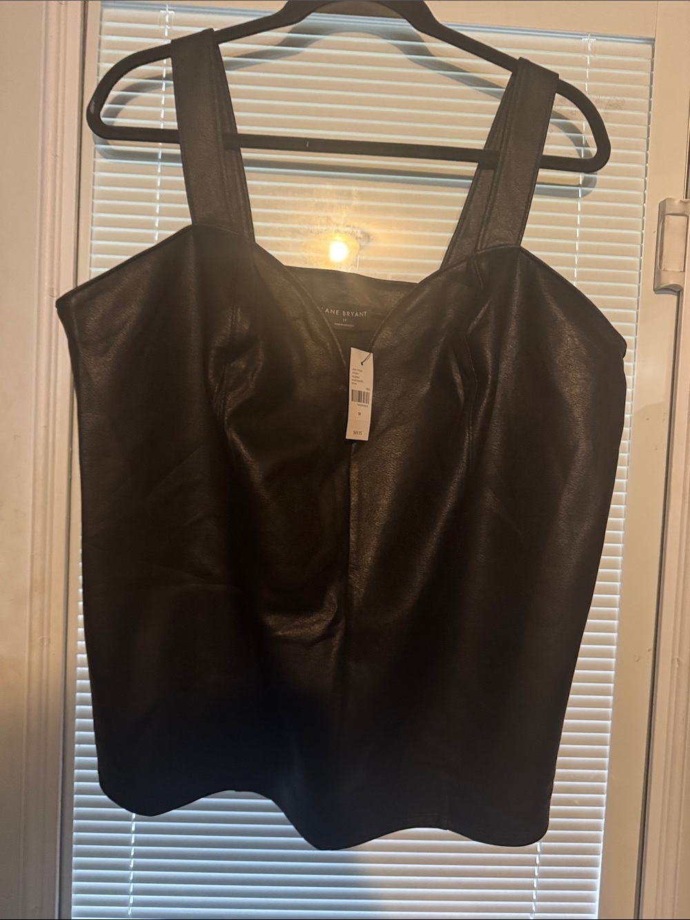 Lane Bryant Black Faux Leather/scuba fitted sweetheart neckline Tank